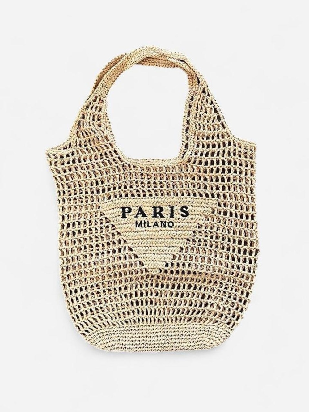 Cream Crochet Tote Bag With Paris Milano Logo